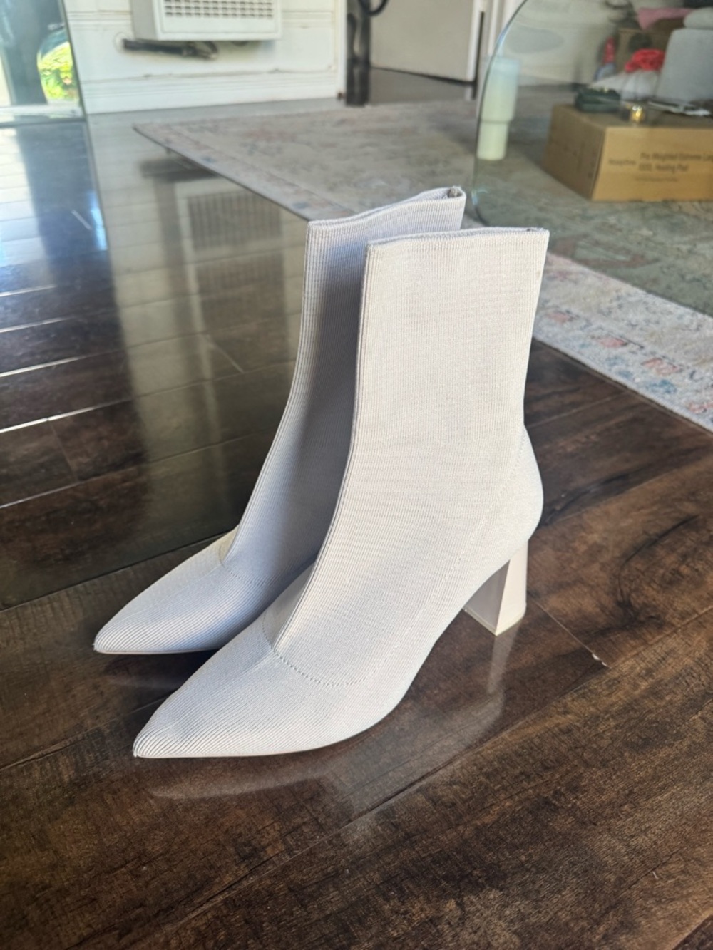 Zara Pointed Stretch Ankle Booties in Light Gray